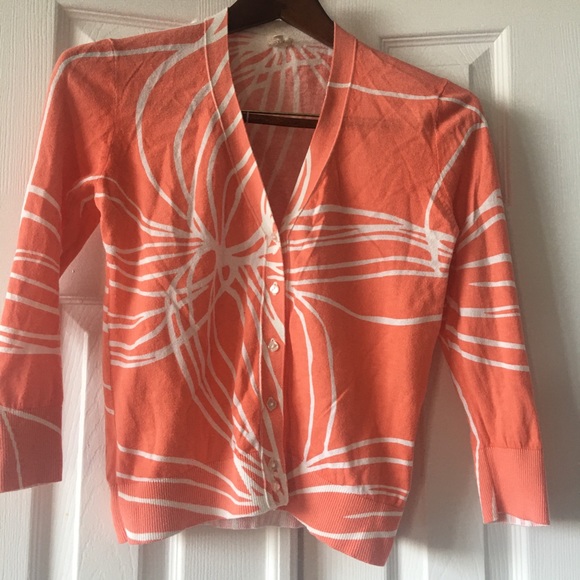 J crew leaf flower crop v neck cardigan orange - Picture 10 of 11